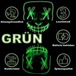 LED Maske Halloween für Erwachsene – leuchtende Horror Maske mit 3 Lichtmodi, Einheitsgröße, Grün – King of Halloween
