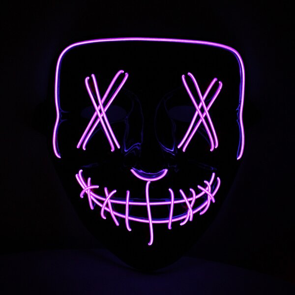 LED Maske Halloween für Erwachsene – leuchtende Horror Maske mit 3 Lichtmodi, Einheitsgröße, Violett – King of Halloween