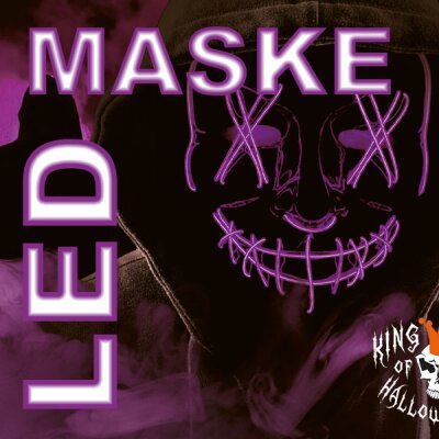 LED Maske Halloween für Erwachsene – leuchtende Horror Maske mit 3 Lichtmodi, Einheitsgröße, Violett – King of Halloween