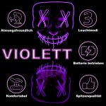 LED Maske Halloween für Erwachsene – leuchtende Horror Maske mit 3 Lichtmodi, Einheitsgröße, Violett – King of Halloween