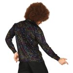 The 70s Disco Style Hemd S/M schwarz mit funkelnde bunten Punkten