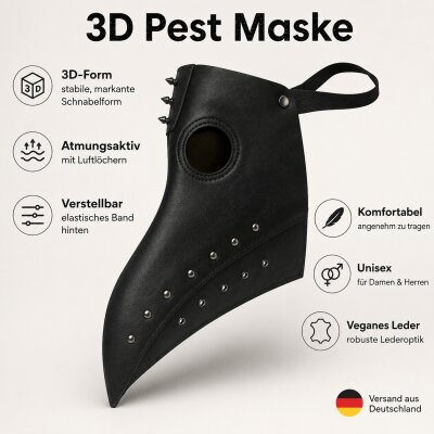 3D Pestdoktor Maske schwarz – Schnabelmaske für Halloween & Cosplay