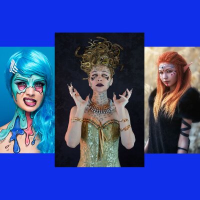 Premium Aquaschminke 14 g mit passendem Schminkschwamm – wasseraktivierbare Gesichtsfarbe mit hoher Deckkraft für Halloween Make-up, Karneval, Fasching, Cosplay, Theater, Bühne, Gothic Look, Totenkopf, Skelett, Zombie, Hexe, Vampir, Teufel, Horror Kostüm,