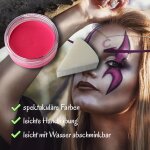 Premium Aquaschminke 14 g mit passendem Schminkschwamm – wasseraktivierbare Gesichtsfarbe mit hoher Deckkraft für Halloween Make-up, Karneval, Fasching, Cosplay, Theater, Bühne, Gothic Look, Totenkopf, Skelett, Zombie, Hexe, Vampir, Teufel, Horror Kostüm,