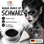 Premium Aquaschminke Schwarz 14 g mit passendem Schminkschwamm – wasseraktivierbare Gesichtsfarbe mit hoher Deckkraft für Halloween Make-up, Karneval, Fasching, Cosplay, Theater, Bühne, Gothic Look, Totenkopf, Skelett, Zombie, Hexe, Vampir, Teufel, Horror