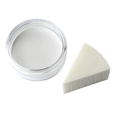 Premium Aquaschminke Weiß 14 g mit passendem Schminkschwamm – wasseraktivierbare Gesichtsfarbe mit hoher Deckkraft für Halloween Make-up, Karneval, Fasching, Cosplay, Theater, Bühne, Gothic Look, Totenkopf, Skelett, Zombie, Hexe, Vampir, Teufel, Horror Ko
