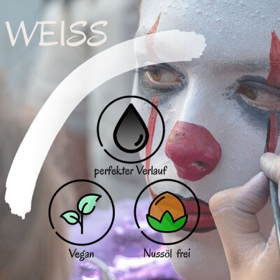 Premium Aquaschminke Weiß 14 g mit passendem Schminkschwamm – wasseraktivierbare Gesichtsfarbe mit hoher Deckkraft für Halloween Make-up, Karneval, Fasching, Cosplay, Theater, Bühne, Gothic Look, Totenkopf, Skelett, Zombie, Hexe, Vampir, Teufel, Horror Ko