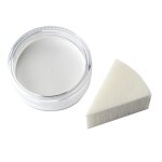 Premium Aquaschminke Weiß 14 g mit passendem Schminkschwamm – wasseraktivierbare Gesichtsfarbe mit hoher Deckkraft für Halloween Make-up, Karneval, Fasching, Cosplay, Theater, Bühne, Gothic Look, Totenkopf, Skelett, Zombie, Hexe, Vampir, Teufel, Horror Ko