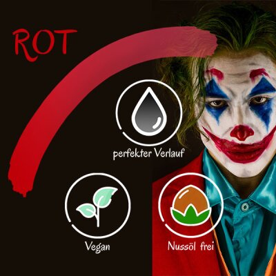 Premium Aquaschminke Rot 14 g mit passendem Schminkschwamm – wasseraktivierbare Gesichtsfarbe mit hoher Deckkraft für Halloween Make-up, Karneval, Fasching, Cosplay, Theater, Bühne, Gothic Look, Totenkopf, Skelett, Zombie, Hexe, Vampir, Teufel, Horror Kos