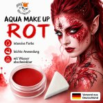 Premium Aquaschminke Rot 14 g mit passendem Schminkschwamm – wasseraktivierbare Gesichtsfarbe mit hoher Deckkraft für Halloween Make-up, Karneval, Fasching, Cosplay, Theater, Bühne, Gothic Look, Totenkopf, Skelett, Zombie, Hexe, Vampir, Teufel, Horror Kos