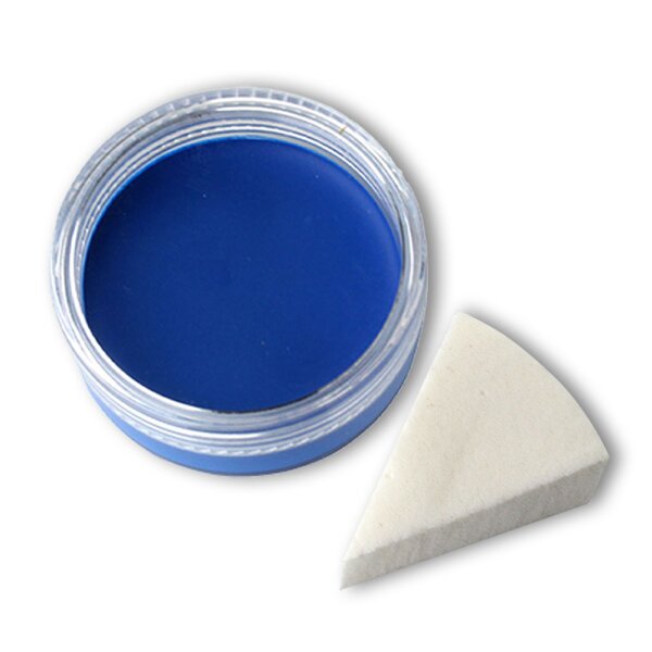 Premium Aquaschminke Blau 14 g mit passendem Schminkschwamm – wasseraktivierbare Gesichtsfarbe mit hoher Deckkraft für Halloween Make-up, Karneval, Fasching, Cosplay, Theater, Bühne, Gothic Look, Totenkopf, Skelett, Zombie, Hexe, Vampir, Teufel, Horror Ko