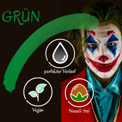 Premium Aquaschminke Grün 14 g mit passendem Schminkschwamm – wasseraktivierbare Gesichtsfarbe mit hoher Deckkraft für Halloween Make-up, Karneval, Fasching, Cosplay, Theater, Bühne, Gothic Look, Totenkopf, Skelett, Zombie, Hexe, Vampir, Teufel, Horror Ko