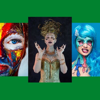 Premium Aquaschminke Grün 14 g mit passendem Schminkschwamm – wasseraktivierbare Gesichtsfarbe mit hoher Deckkraft für Halloween Make-up, Karneval, Fasching, Cosplay, Theater, Bühne, Gothic Look, Totenkopf, Skelett, Zombie, Hexe, Vampir, Teufel, Horror Ko