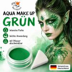 Premium Aquaschminke Grün 14 g mit passendem Schminkschwamm – wasseraktivierbare Gesichtsfarbe mit hoher Deckkraft für Halloween Make-up, Karneval, Fasching, Cosplay, Theater, Bühne, Gothic Look, Totenkopf, Skelett, Zombie, Hexe, Vampir, Teufel, Horror Ko