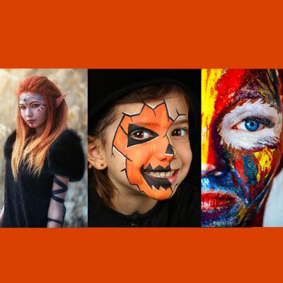 Premium Aquaschminke Orange 14 g mit passendem Schminkschwamm – wasseraktivierbare Gesichtsfarbe mit hoher Deckkraft für Halloween Make-up, Karneval, Fasching, Cosplay, Theater, Bühne, Gothic Look, Totenkopf, Skelett, Zombie, Hexe, Vampir, Teufel, Horror