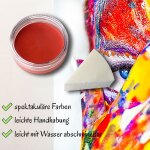 Premium Aquaschminke Orange 14 g mit passendem Schminkschwamm – wasseraktivierbare Gesichtsfarbe mit hoher Deckkraft für Halloween Make-up, Karneval, Fasching, Cosplay, Theater, Bühne, Gothic Look, Totenkopf, Skelett, Zombie, Hexe, Vampir, Teufel, Horror