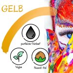 Premium Aquaschminke Gelb 14 g mit passendem Schminkschwamm – wasseraktivierbare Gesichtsfarbe mit hoher Deckkraft für Halloween Make-up, Karneval, Fasching, Cosplay, Theater, Bühne, Gothic Look, Totenkopf, Skelett, Zombie, Hexe, Vampir, Teufel, Horror Ko