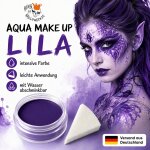 Premium Aquaschminke Violett 14 g mit passendem Schminkschwamm – wasseraktivierbare Gesichtsfarbe mit hoher Deckkraft für Halloween Make-up, Karneval, Fasching, Cosplay, Theater, Bühne, Gothic Look, Totenkopf, Skelett, Zombie, Hexe, Vampir, Teufel, Horror