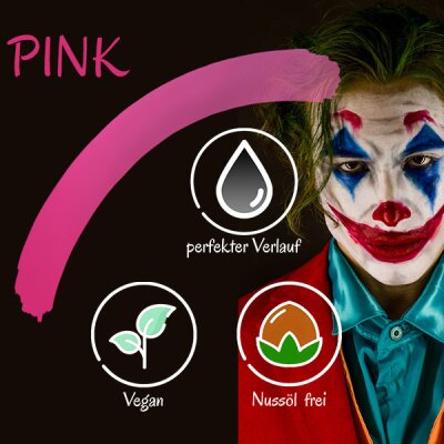 Premium Aquaschminke Pink 14 g mit passendem Schminkschwamm – wasseraktivierbare Gesichtsfarbe mit hoher Deckkraft für Halloween Make-up, Karneval, Fasching, Cosplay, Theater, Bühne, Gothic Look, Totenkopf, Skelett, Zombie, Hexe, Vampir, Teufel, Horror Ko