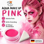 Premium Aquaschminke Pink 14 g mit passendem Schminkschwamm – wasseraktivierbare Gesichtsfarbe mit hoher Deckkraft für Halloween Make-up, Karneval, Fasching, Cosplay, Theater, Bühne, Gothic Look, Totenkopf, Skelett, Zombie, Hexe, Vampir, Teufel, Horror Ko