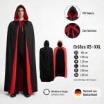 Premium Wendeumhang Rot/Schwarz mit Kapuze – Halloween Kostüm Cape aus 100% Polyester, Unisex XS–XXL für Vampir, Hexe, Zauberer, Rotkäppchen, Pestdoktor, Cosplay & Weihnachten