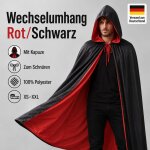 Premium Wendeumhang Rot/Schwarz mit Kapuze – Halloween Kostüm Cape aus 100% Polyester, Unisex XS–XXL für Vampir, Hexe, Zauberer, Rotkäppchen, Pestdoktor, Cosplay & Weihnachten