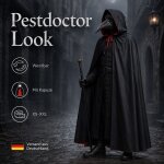 Premium Wendeumhang Rot/Schwarz mit Kapuze – Halloween Kostüm Cape aus 100% Polyester, Unisex XS–XXL für Vampir, Hexe, Zauberer, Rotkäppchen, Pestdoktor, Cosplay & Weihnachten