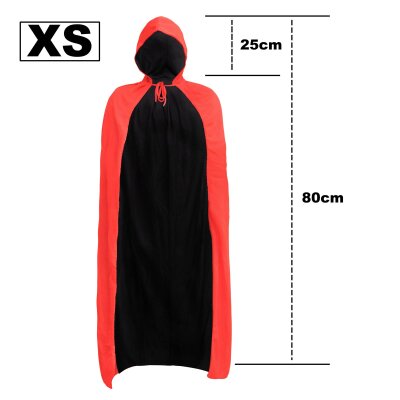 Premium Halloween Umhang XS (80cm) wechsel Rot & Schwarz mit Kapuze für Vampire, Larp, Cosplay, Rotkäppchen ...