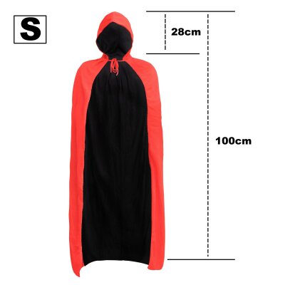 Premium Halloween Umhang S (100cm) wechsel Rot & Schwarz mit Kapuze für Vampire, Larp, Cosplay, Rotkäppchen ...