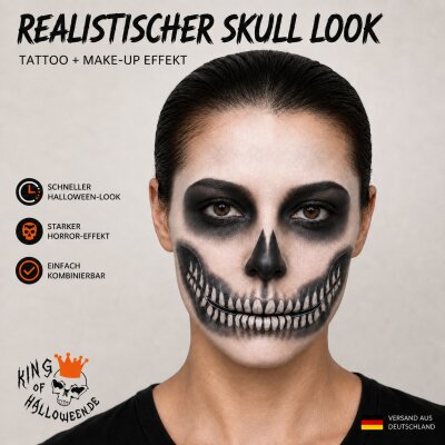 Skull Klebe-Tattoos – Realistischer Horror-Look für Halloween & Cosplay