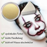 Premium Aquaschminke Gold 14 g mit passendem Schminkschwamm – wasseraktivierbare Gesichtsfarbe mit hoher Deckkraft für Halloween Make-up, Karneval, Fasching, Cosplay, Theater, Bühne, Gothic Look, Totenkopf, Skelett, Zombie, Hexe, Vampir, Teufel, Horror Ko