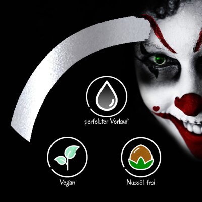 Premium Aquaschminke Silber 14 g mit passendem Schminkschwamm – wasseraktivierbare Gesichtsfarbe mit hoher Deckkraft für Halloween Make-up, Karneval, Fasching, Cosplay, Theater, Bühne, Gothic Look, Totenkopf, Skelett, Zombie, Hexe, Vampir, Teufel, Horror