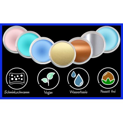 Premium Aquaschminke Silber 14 g mit passendem Schminkschwamm – wasseraktivierbare Gesichtsfarbe mit hoher Deckkraft für Halloween Make-up, Karneval, Fasching, Cosplay, Theater, Bühne, Gothic Look, Totenkopf, Skelett, Zombie, Hexe, Vampir, Teufel, Horror