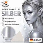 Premium Aquaschminke Silber 14 g mit passendem Schminkschwamm – wasseraktivierbare Gesichtsfarbe mit hoher Deckkraft für Halloween Make-up, Karneval, Fasching, Cosplay, Theater, Bühne, Gothic Look, Totenkopf, Skelett, Zombie, Hexe, Vampir, Teufel, Horror