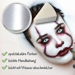 Premium Aquaschminke Silber 14 g mit passendem Schminkschwamm – wasseraktivierbare Gesichtsfarbe mit hoher Deckkraft für Halloween Make-up, Karneval, Fasching, Cosplay, Theater, Bühne, Gothic Look, Totenkopf, Skelett, Zombie, Hexe, Vampir, Teufel, Horror
