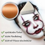 Premium Aquaschminke Kupfer 14 g mit passendem Schminkschwamm – wasseraktivierbare Gesichtsfarbe mit hoher Deckkraft für Halloween Make-up, Karneval, Fasching, Cosplay, Theater, Bühne, Gothic Look, Totenkopf, Skelett, Zombie, Hexe, Vampir, Teufel, Horror