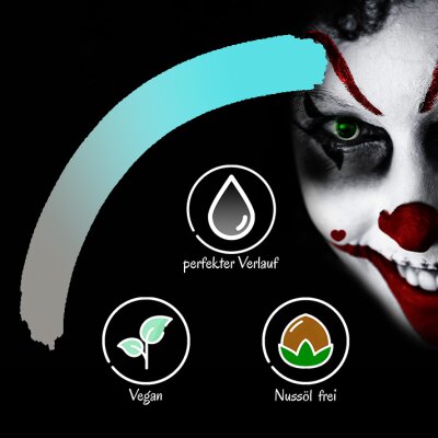 Premium Aquaschminke Pearl Grün 14 g mit passendem Schminkschwamm – wasseraktivierbare Gesichtsfarbe mit hoher Deckkraft für Halloween Make-up, Karneval, Fasching, Cosplay, Theater, Bühne, Gothic Look, Totenkopf, Skelett, Zombie, Hexe, Vampir, Teufel, Hor