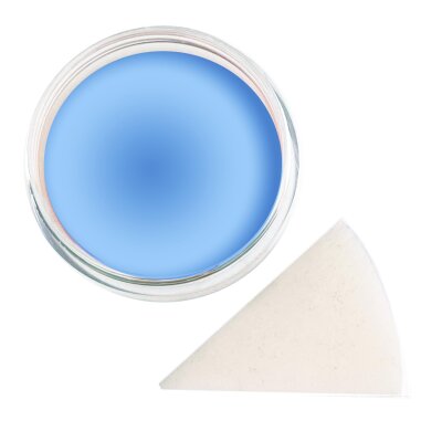 Premium Aquaschminke Pearl Iceblue 14 g mit passendem Schminkschwamm – wasseraktivierbare Gesichtsfarbe mit hoher Deckkraft für Halloween Make-up, Karneval, Fasching, Cosplay, Theater, Bühne, Gothic Look, Totenkopf, Skelett, Zombie, Hexe, Vampir, Teufel,