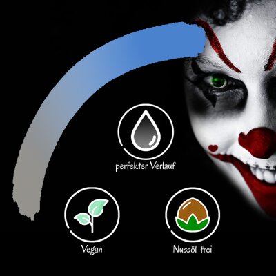 Premium Aquaschminke Pearl Iceblue 14 g mit passendem Schminkschwamm – wasseraktivierbare Gesichtsfarbe mit hoher Deckkraft für Halloween Make-up, Karneval, Fasching, Cosplay, Theater, Bühne, Gothic Look, Totenkopf, Skelett, Zombie, Hexe, Vampir, Teufel,