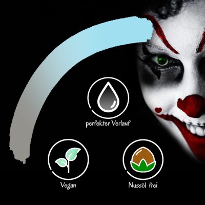Premium Aquaschminke Türkis 14 g mit passendem Schminkschwamm – wasseraktivierbare Gesichtsfarbe mit hoher Deckkraft für Halloween Make-up, Karneval, Fasching, Cosplay, Theater, Bühne, Gothic Look, Totenkopf, Skelett, Zombie, Hexe, Vampir, Teufel, Horror