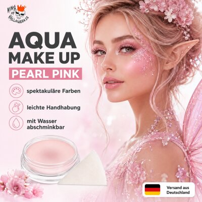 Premium Aquaschminke Pearl Pink 14 g mit passendem Schminkschwamm – wasseraktivierbare Gesichtsfarbe mit hoher Deckkraft für Halloween Make-up, Karneval, Fasching, Cosplay, Theater, Bühne, Gothic Look, Totenkopf, Skelett, Zombie, Hexe, Vampir, Teufel, Hor