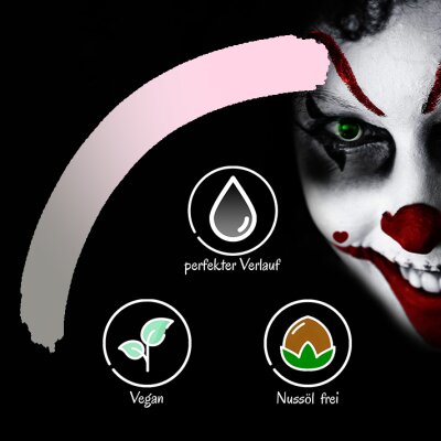 Premium Aquaschminke Pearl Pink 14 g mit passendem Schminkschwamm – wasseraktivierbare Gesichtsfarbe mit hoher Deckkraft für Halloween Make-up, Karneval, Fasching, Cosplay, Theater, Bühne, Gothic Look, Totenkopf, Skelett, Zombie, Hexe, Vampir, Teufel, Hor