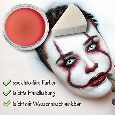 Premium Aquaschminke UV Orange 14 g mit passendem Schminkschwamm – wasseraktivierbare Gesichtsfarbe mit hoher Deckkraft für Halloween Make-up, Karneval, Fasching, Cosplay, Theater, Bühne, Gothic Look, Totenkopf, Skelett, Zombie, Hexe, Vampir, Teufel, Horr