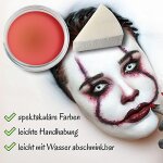 Premium Aquaschminke UV Orange 14 g mit passendem Schminkschwamm – wasseraktivierbare Gesichtsfarbe mit hoher Deckkraft für Halloween Make-up, Karneval, Fasching, Cosplay, Theater, Bühne, Gothic Look, Totenkopf, Skelett, Zombie, Hexe, Vampir, Teufel, Horr