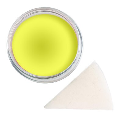 Premium Aquaschminke UV Gelb 14 g mit passendem Schminkschwamm – wasseraktivierbare Gesichtsfarbe mit hoher Deckkraft für Halloween Make-up, Karneval, Fasching, Cosplay, Theater, Bühne, Gothic Look, Totenkopf, Skelett, Zombie, Hexe, Vampir, Teufel, Horror