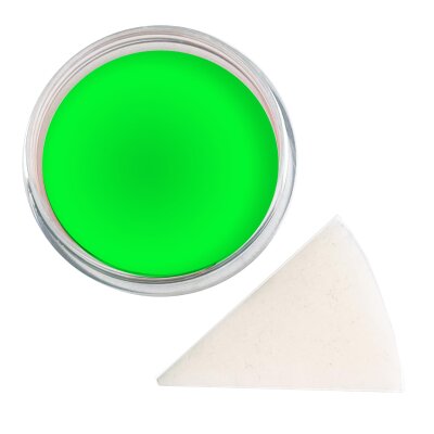 Premium Aquaschminke UV Grün 14 g mit passendem Schminkschwamm – wasseraktivierbare Gesichtsfarbe mit hoher Deckkraft für Halloween Make-up, Karneval, Fasching, Cosplay, Theater, Bühne, Gothic Look, Totenkopf, Skelett, Zombie, Hexe, Vampir, Teufel, Horror