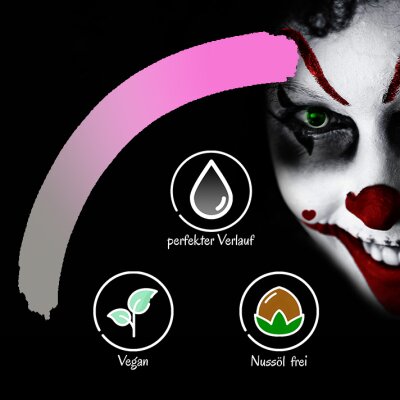 Premium Aquaschminke UV Pink 14 g mit passendem Schminkschwamm – wasseraktivierbare Gesichtsfarbe mit hoher Deckkraft für Halloween Make-up, Karneval, Fasching, Cosplay, Theater, Bühne, Gothic Look, Totenkopf, Skelett, Zombie, Hexe, Vampir, Teufel, Horror