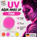Premium Aquaschminke UV Pink 14 g mit passendem Schminkschwamm – wasseraktivierbare Gesichtsfarbe mit hoher Deckkraft für Halloween Make-up, Karneval, Fasching, Cosplay, Theater, Bühne, Gothic Look, Totenkopf, Skelett, Zombie, Hexe, Vampir, Teufel, Horror