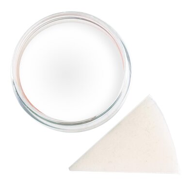 Premium Aquaschminke UV Weiß 14 g mit passendem Schminkschwamm – wasseraktivierbare Gesichtsfarbe mit hoher Deckkraft für Halloween Make-up, Karneval, Fasching, Cosplay, Theater, Bühne, Gothic Look, Totenkopf, Skelett, Zombie, Hexe, Vampir, Teufel, Horror