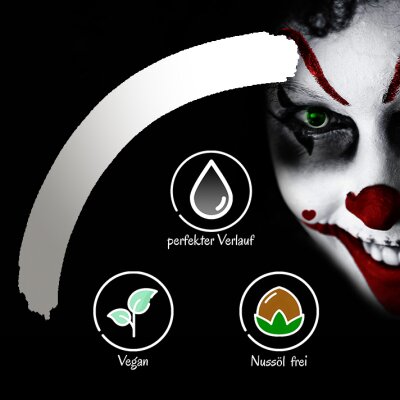 Premium Aquaschminke UV Weiß 14 g mit passendem Schminkschwamm – wasseraktivierbare Gesichtsfarbe mit hoher Deckkraft für Halloween Make-up, Karneval, Fasching, Cosplay, Theater, Bühne, Gothic Look, Totenkopf, Skelett, Zombie, Hexe, Vampir, Teufel, Horror